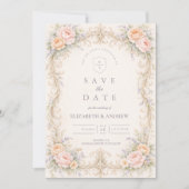 Save The Date Mariage Rose Baroque Pêche Rosée (Devant)