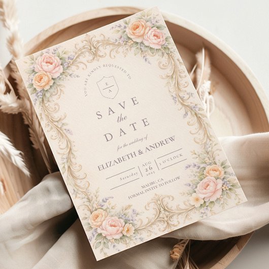 Save The Date Mariage Rose Baroque Pêche Rosée