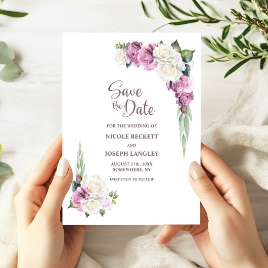 Save The Date Mariage rose blanc floral Enregistrer la date