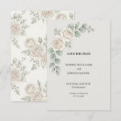 Save The Date Mariage Rose Blanche Eucalyptus (Devant / Derrière)