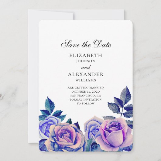 Save The Date Mariage rose bleu et violet enregistrer la date (Devant)