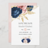 Save The Date Mariage Rose de la marine et de Blush (Devant / Derrière)