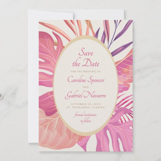 Save The Date Mariage rose de la plage tropicale Enregistrer la (Devant)