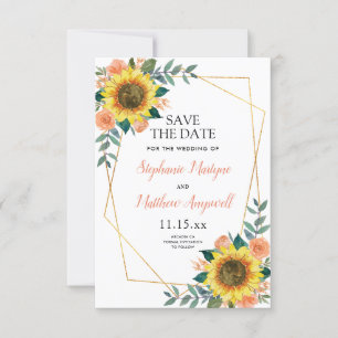 Save The Date Mariage Rose de pêche de tournesol géométrique