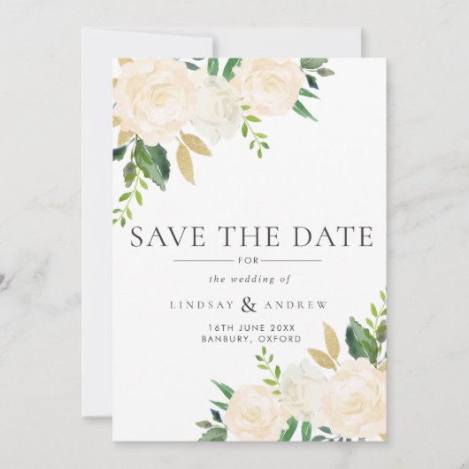 Save The Date Mariage Rose d'ivoire d'aquarelle (Devant)
