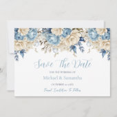 Save The Date Mariage Rose élégant bleu et ivoire (Devant)