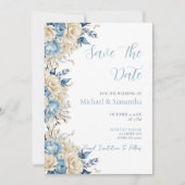 Save The Date Mariage Rose élégant bleu et ivoire (Devant)