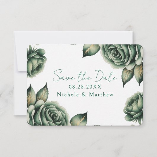 Save The Date Mariage Rose Émeraude et Or (Devant)