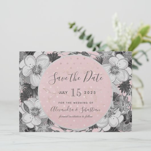 Save The Date Mariage rose et gris Enregistrer la date Invitatio (Debout devant)