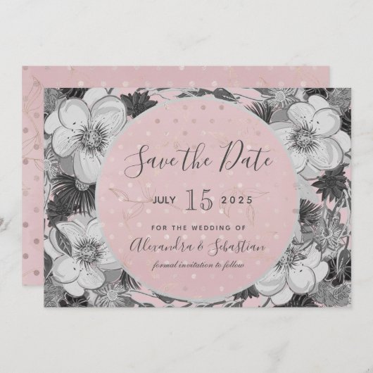 Save The Date Mariage rose et gris Enregistrer la date Invitatio (Devant / Derrière)