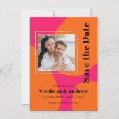 Save The Date Mariage rose et orange moderne Enregistrer la date (Devant)