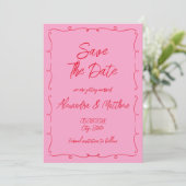 Save The Date Mariage Rose et Rouge au Gribouillis Fantaisiste D (Debout devant)
