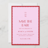 Save The Date Mariage rose et rouge Vague Retro Seventies (Devant)