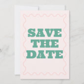 Save The Date Mariage rose et vert ondulé (Devant)