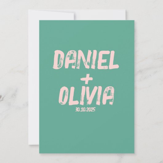 Save The Date Mariage rose et vert ondulé (Dos)