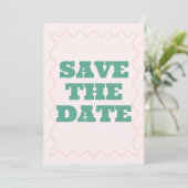 Save The Date Mariage rose et vert vague Enregistrer la date (Debout devant)