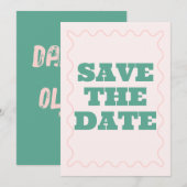 Save The Date Mariage rose et vert vague Enregistrer la date (Devant / Derrière)