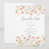 Save The Date Mariage rose Fleur sauvage (Devant / Derrière)