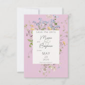 Save The Date Mariage rose Fleur sauvage Boho délicat (Devant)