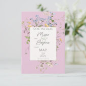Save The Date Mariage rose Fleur sauvage Boho délicat (Debout devant)