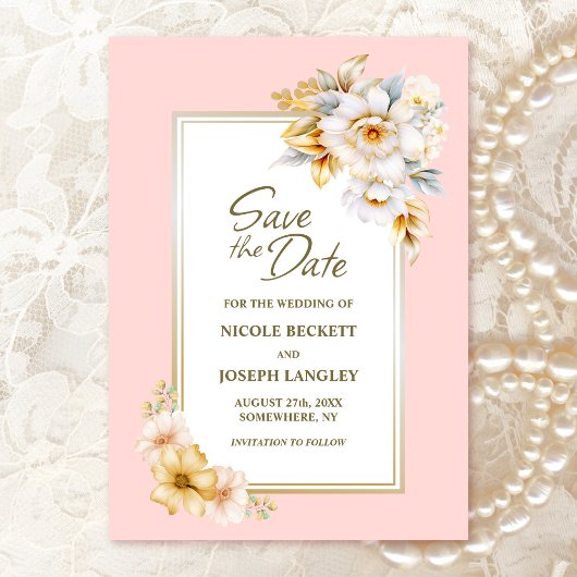 Save The Date Mariage rose floral blanc Enregistrer la date