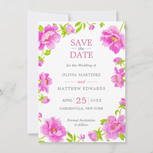 Save The Date Mariage rose floral en argent Enregistrer la date (Devant)