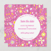 Save The Date Mariage rose floral moderne (Devant / Derrière)