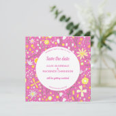 Save The Date Mariage rose floral moderne (Debout devant)