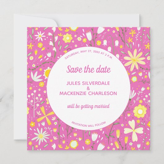 Save The Date Mariage rose floral moderne (Devant)