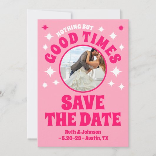 Save The Date Mariage Rose Groovy Bon Moments (Devant)