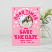 Save The Date Mariage Rose Groovy Bonnes Fois (Debout devant)