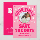 Save The Date Mariage Rose Groovy Bonnes Fois (Devant / Derrière)