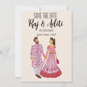 Save The Date Mariage rose indien en deux