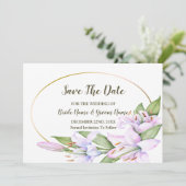 Save The Date Mariage Rose Lily Fleurs Or Frame Belle (Debout devant)