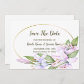 Save The Date Mariage Rose Lily Fleurs Or Frame Belle (Devant / Derrière)