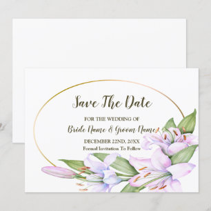 Save The Date Mariage Rose Lily Fleurs Or Frame Belle