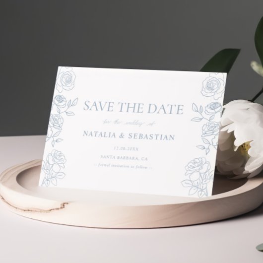 Save The Date Mariage Rose moderne bleu & blanc