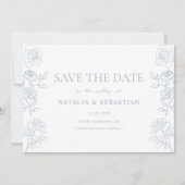 Save The Date Mariage Rose moderne bleu & blanc (Devant)
