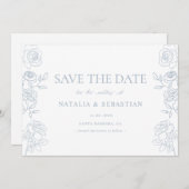 Save The Date Mariage Rose moderne bleu & blanc (Devant / Derrière)