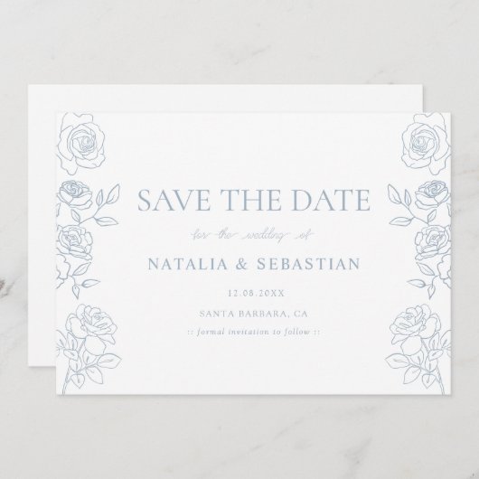 Save The Date Mariage Rose moderne bleu & blanc (Devant / Derrière)