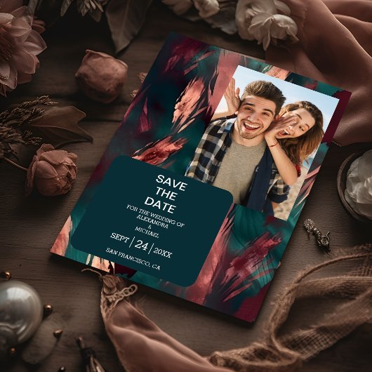 Save The Date mariage rose pâle foncé en cuivre Abstrait