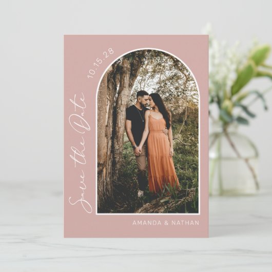 Save The Date Mariage rose pâle photo simple et élégant (Debout devant)
