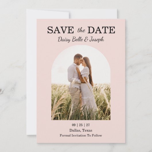 Save The Date Mariage rose poudré moderne (Devant)