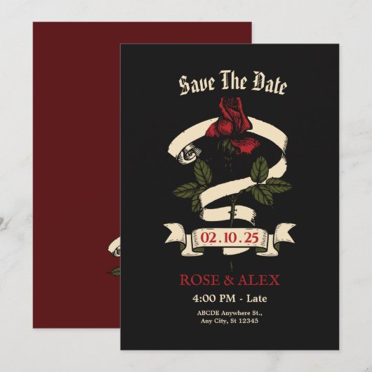 Save The Date Mariage Rose Romantique Sombre (Devant / Derrière)