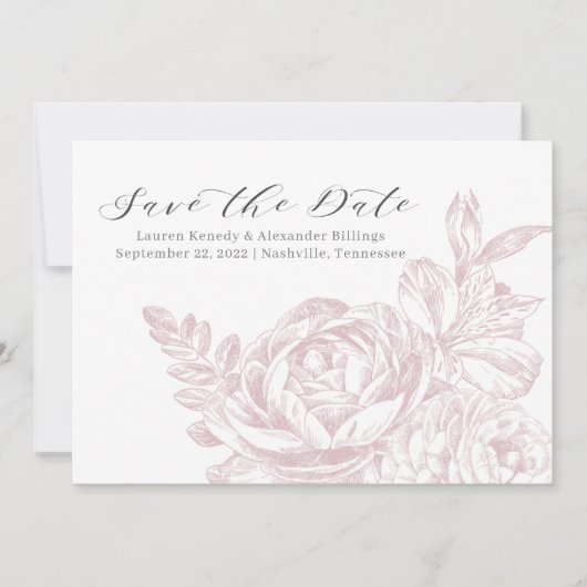 Save The Date Mariage rose Rose romantique Sauvez la date (Devant)