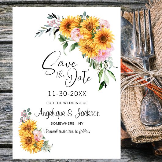 Save The Date Mariage rose tournesol