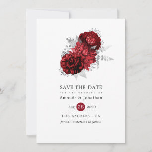 Save The Date Mariage Rose Vintage rouge et argent