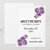Save The Date Mariage Rose Violette Mystique (Devant / Derrière)