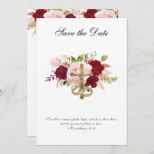 Save The Date Mariage Roses Rouges & Roses Religious Crucifix (Devant / Derrière)