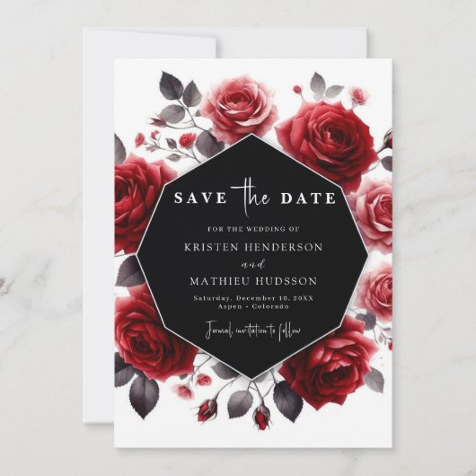 Save The Date Mariage rouge Boho Crimson (Devant)